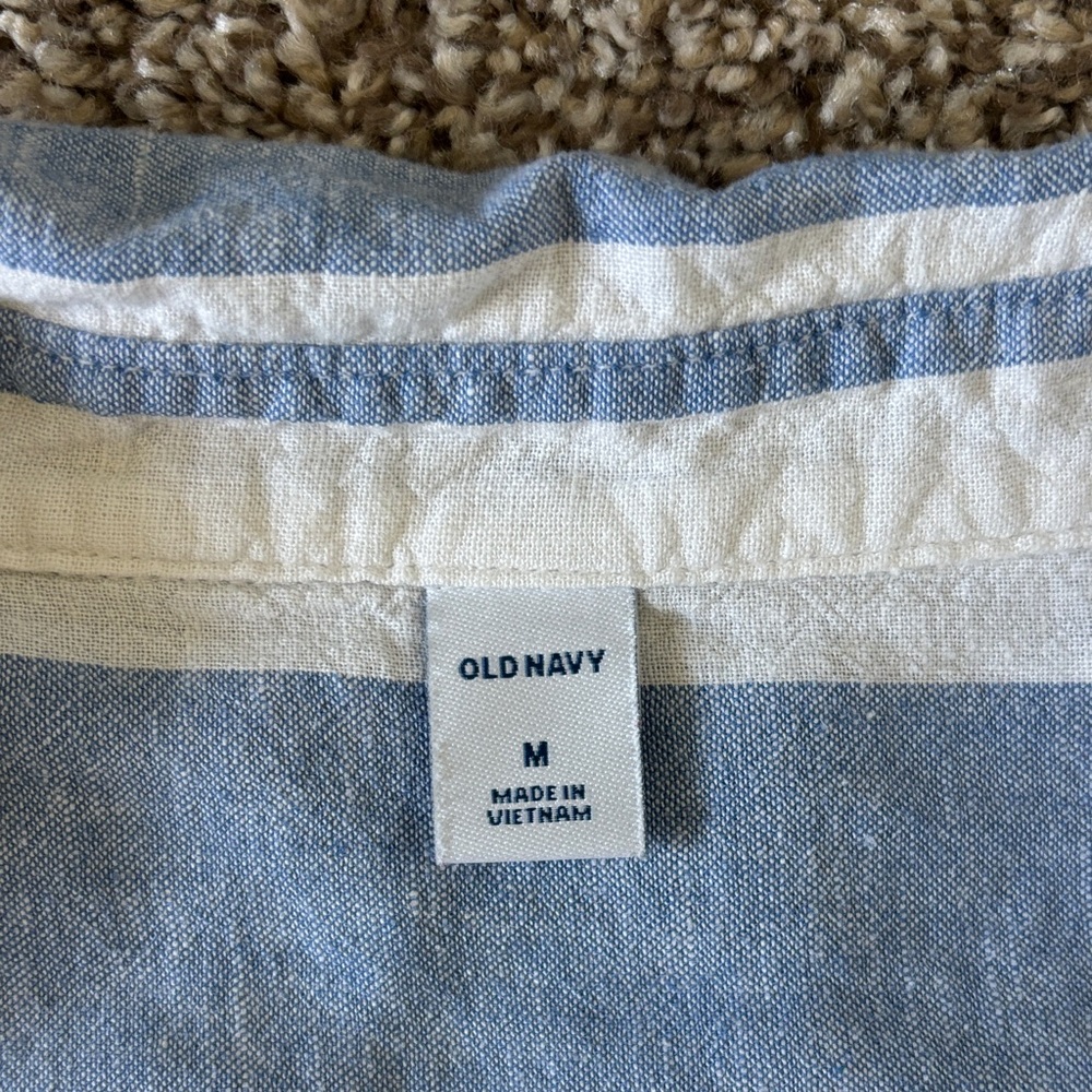 Women’s Blue White Coastal Stripe Casual Button-Down Linen Blend Size M - Picture 2 of 9